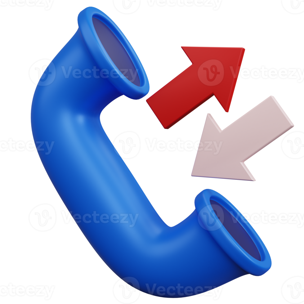3d rendering blue call phone with red arrows isolated png