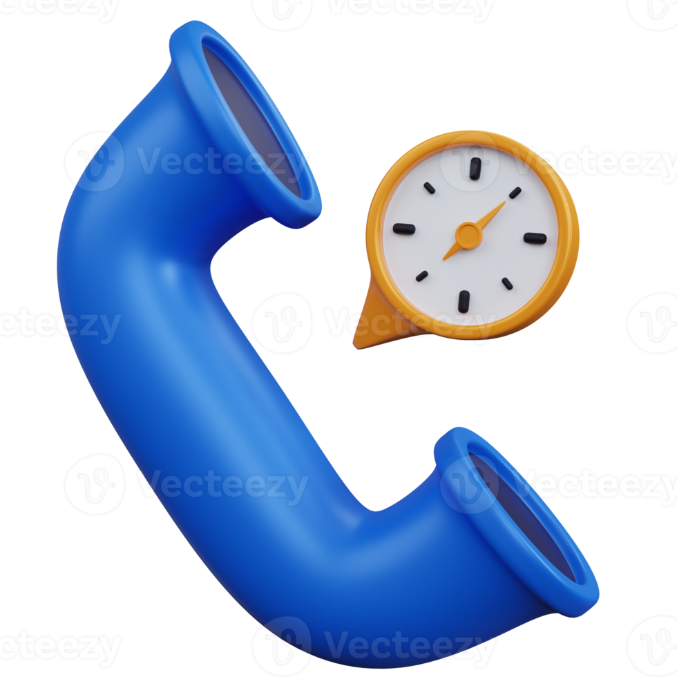 3d rendering phone call with clock isolated png