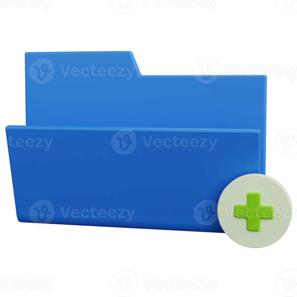 3d rendering blue folder with plus icon isolated png