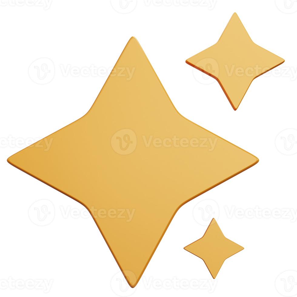 rendu 3d trois étoiles scintillantes isolées png