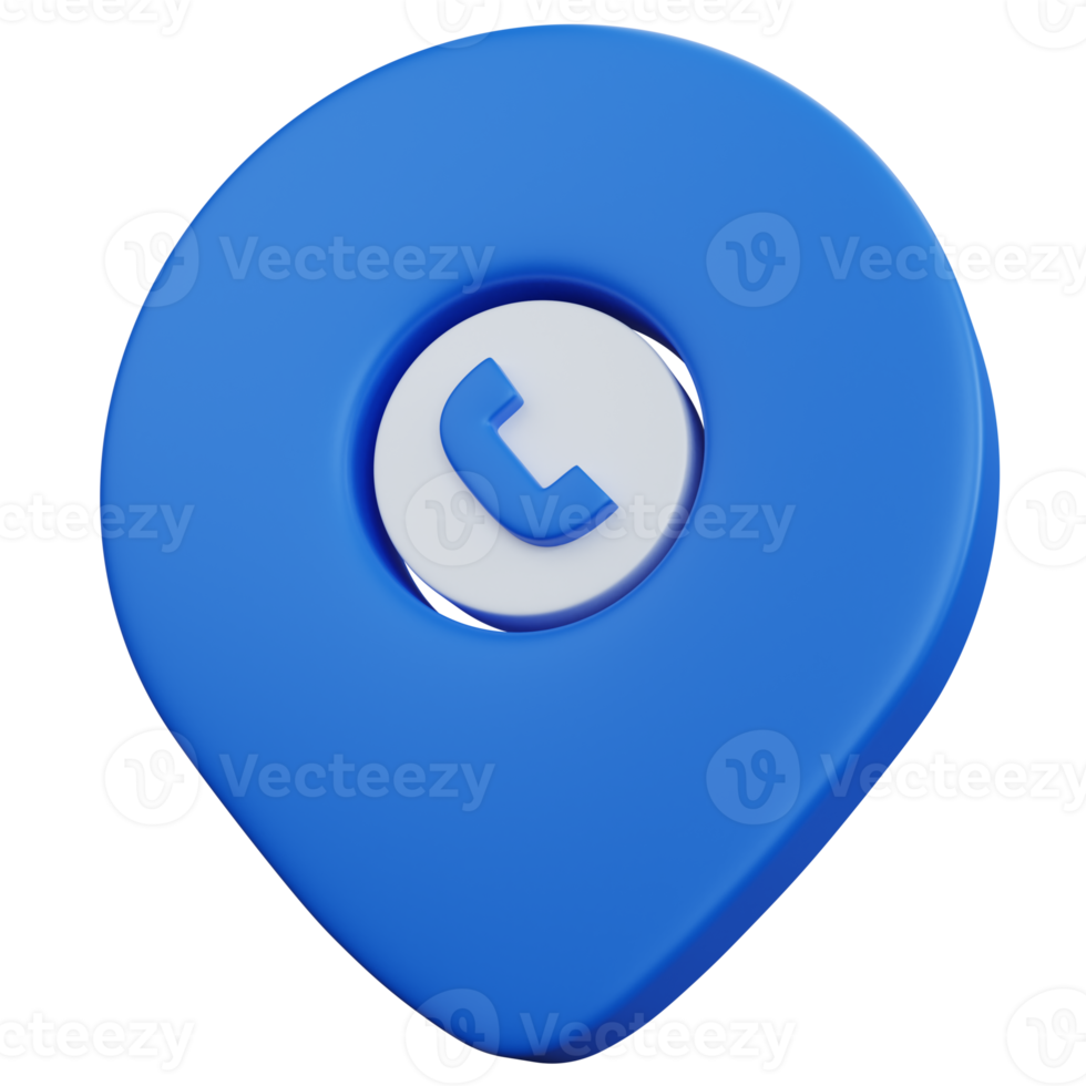 3d rendering blue pinpointer map with icon call phone isolated png