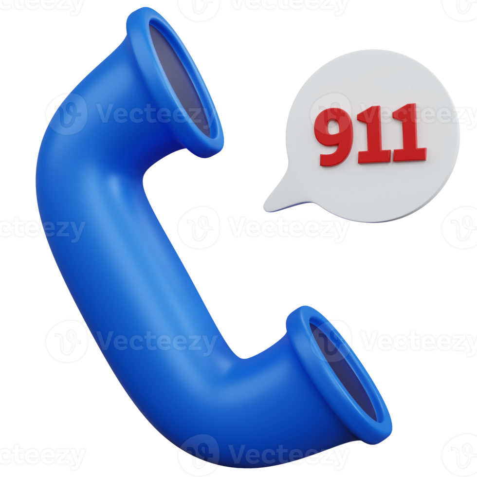 3d rendering phone call with the words 911 isolated png