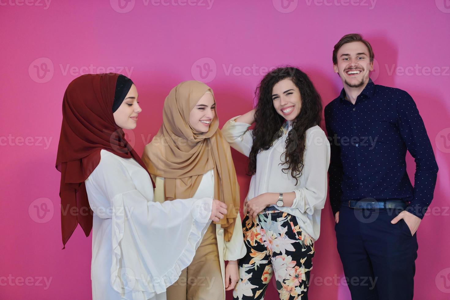 Portrait of happy young muslims representing Ramadan concept photo