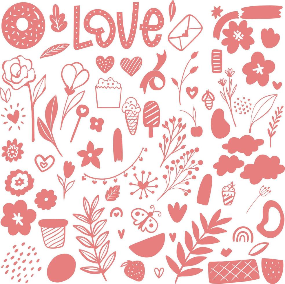 Pink Valentine's Day Hand Drawn Elements vector