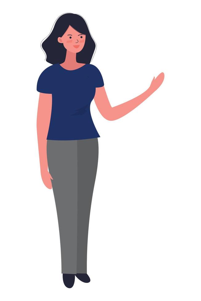 Illustration young woman  showing hand gesture copy space to present or introduce something. Presentation, advertisement, introduce concept illustration in vector cartoon style.