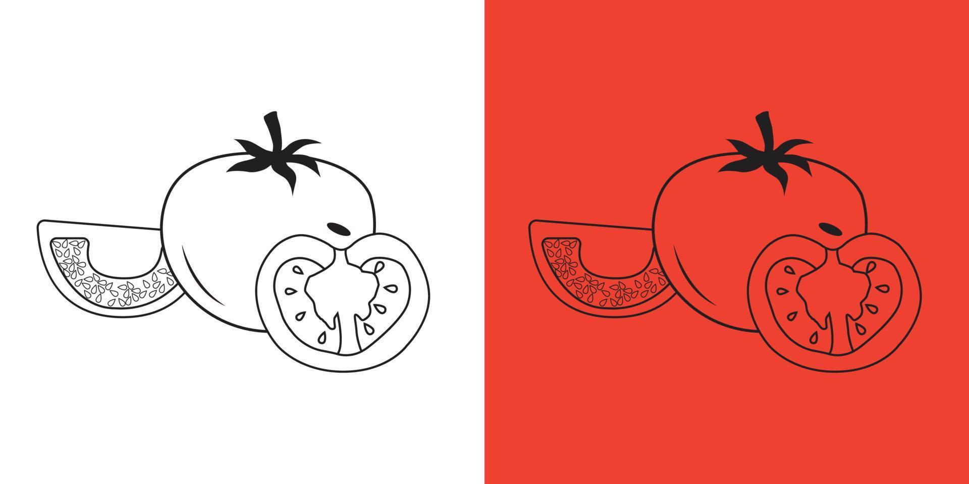 tomate en tres formas aislado en blanco y rojo vector