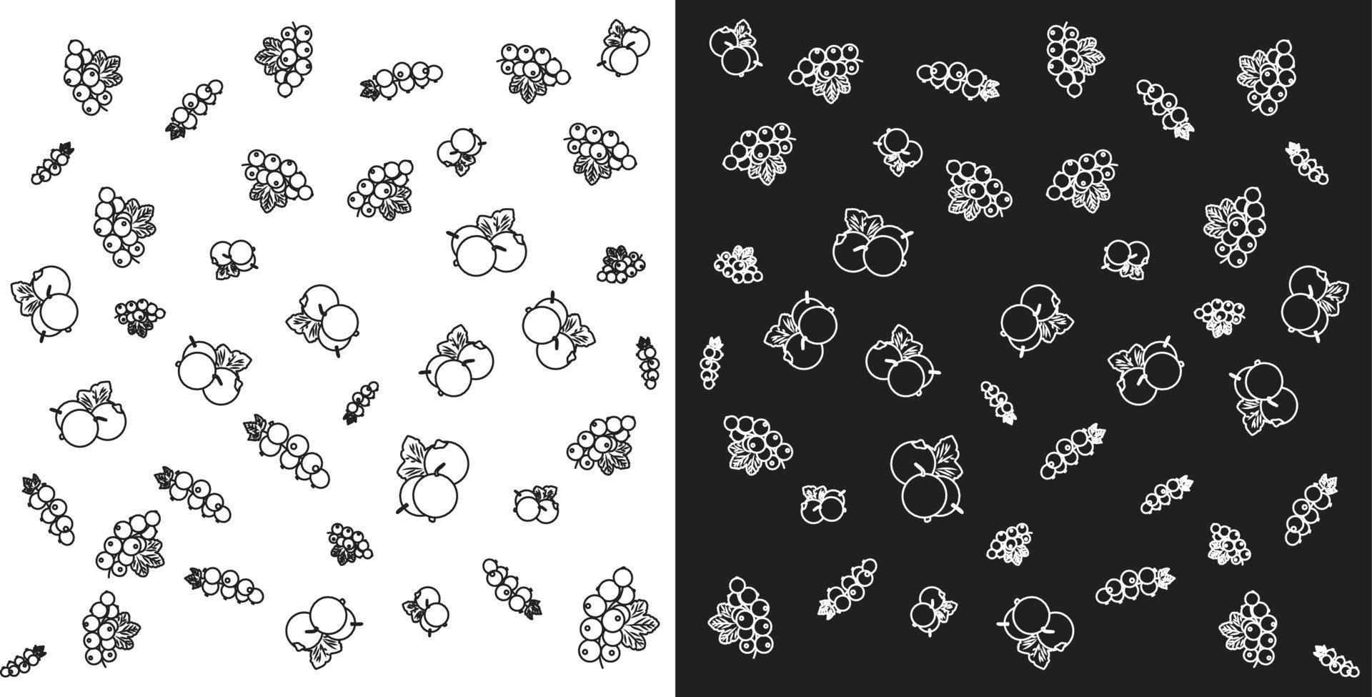 un montón de garabatos de grosellas negras con dos colores. Ilustración de arte lineal de grosellas negras. vector