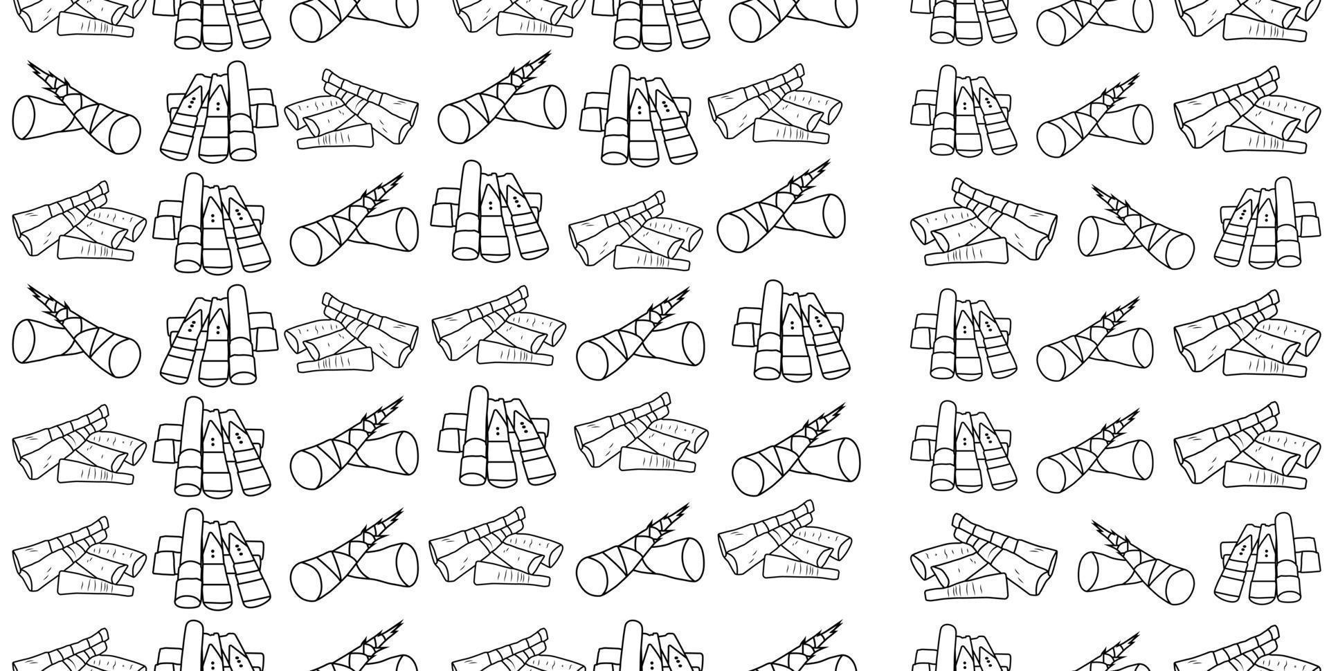 vector illustration doodle of Bamboo shoots seamless pattern on isolated white background.