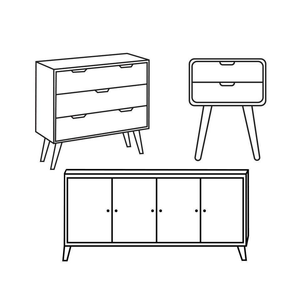 Múltiples armarios de madera o muebles organizadores. ilustración vectorial vector