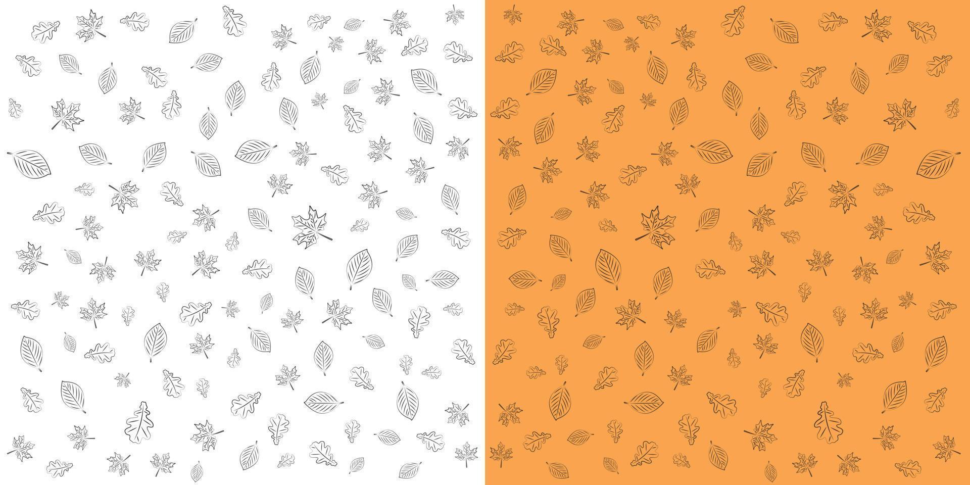 hojas de otoño en patrón de diferentes formas aisladas sobre fondo naranja y blanco. ilustración vectorial vector