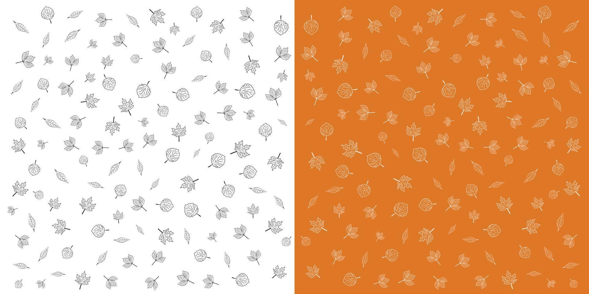 Fall leaves pattern isolated on orange and white background. vector illustration