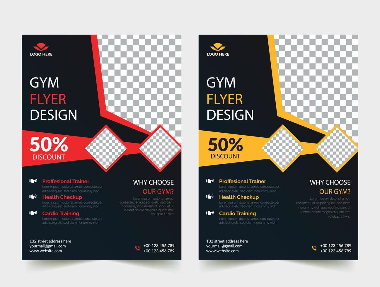 Business Gym Fitness Flyer yellow and red color design corporate template design for annual report company leaflet cover Free Vector