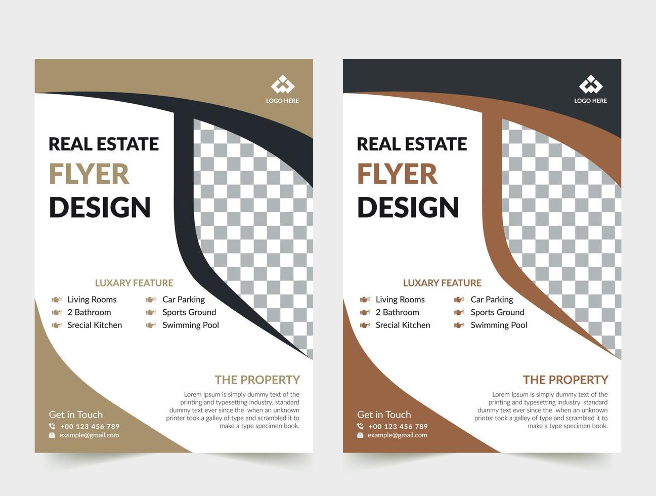Real Estate Flyer Layout with Brown Accents. Professional sale flyer design template, corporate real estate flyer design. vector