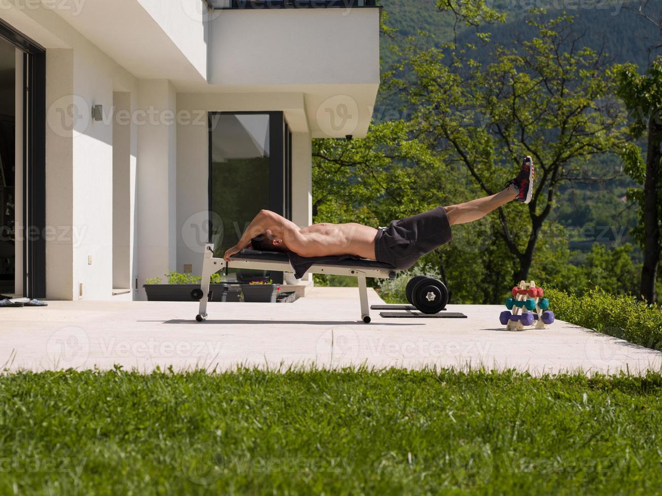 man doing morning exercises photo