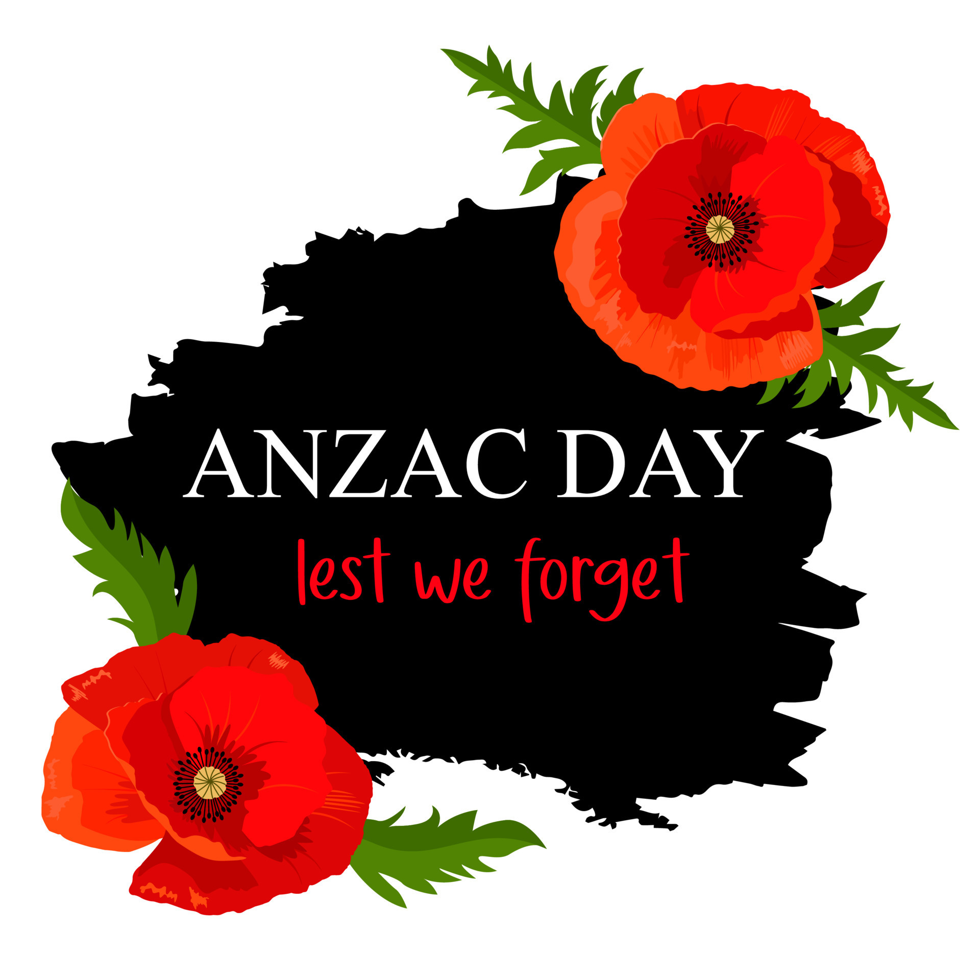 Vector illustration for Anzac Day. Poppy flowers and the inscription