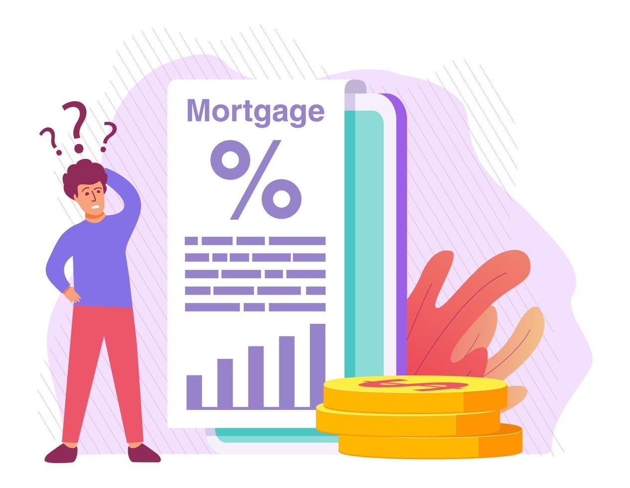 concepto de crisis económica. plan financiero de hombre triste e informe de hipoteca. necesita dinero. coche de factura digital en línea. pagar crédito al banco. vector