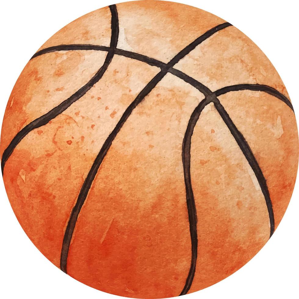 Watercolor hand drawing realistic basketball orange ball. Sport ball illustration vector