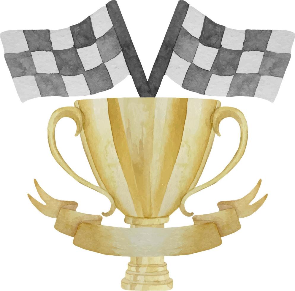 Watercolor hand drawn golden yellow sport prize cup for winner, first place, victory isolated on white. vector