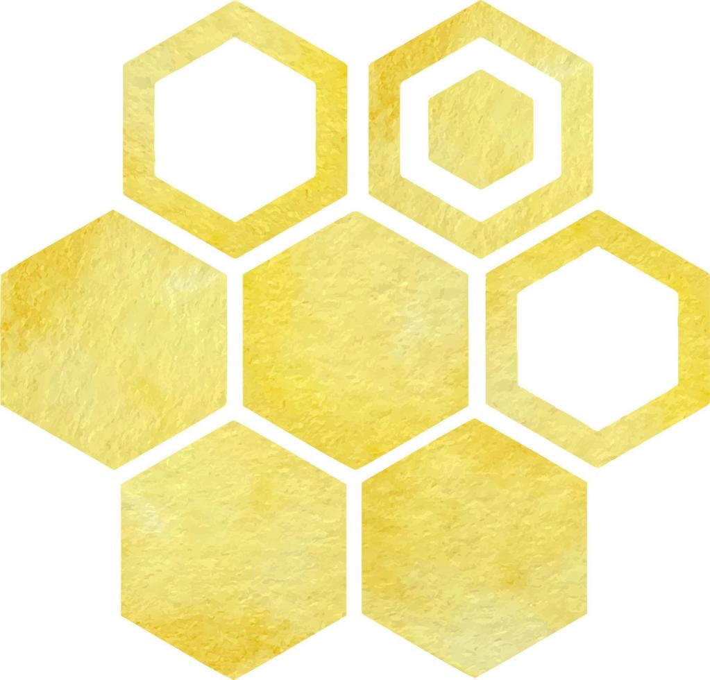 Watercolor yellow big bees combs isolated on white background. Bee background vector