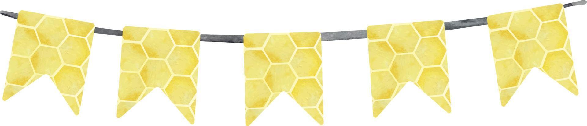 banderas navideñas de acuarela y guirnaldas con abeja melífera, panal de abeja apicultura pancarta de granja de miel fresca. vector