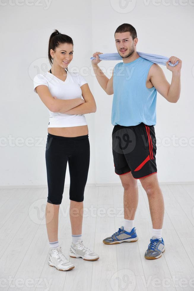 happy young couple fitness workout and fun photo