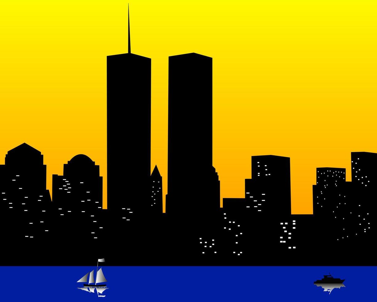 the twin towers in the United States on an orange background vector