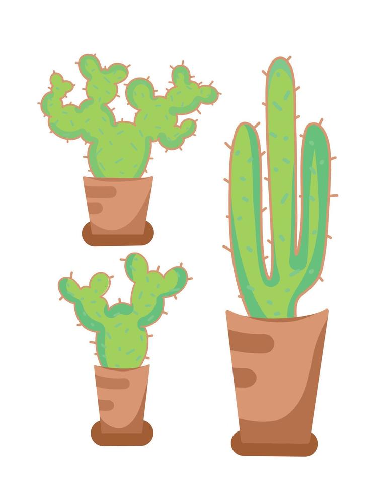 Set three cactus in a cartoon pot vector