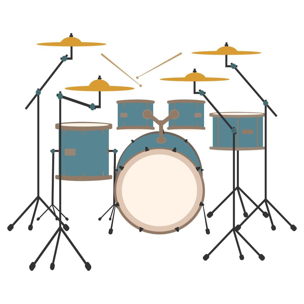 Drum set with drumsticks. musical percussion instrument vector