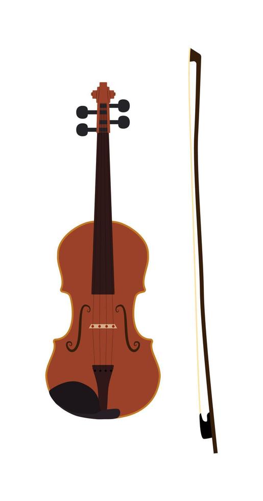 Violin with a bow. Musical instrument in vector on white background