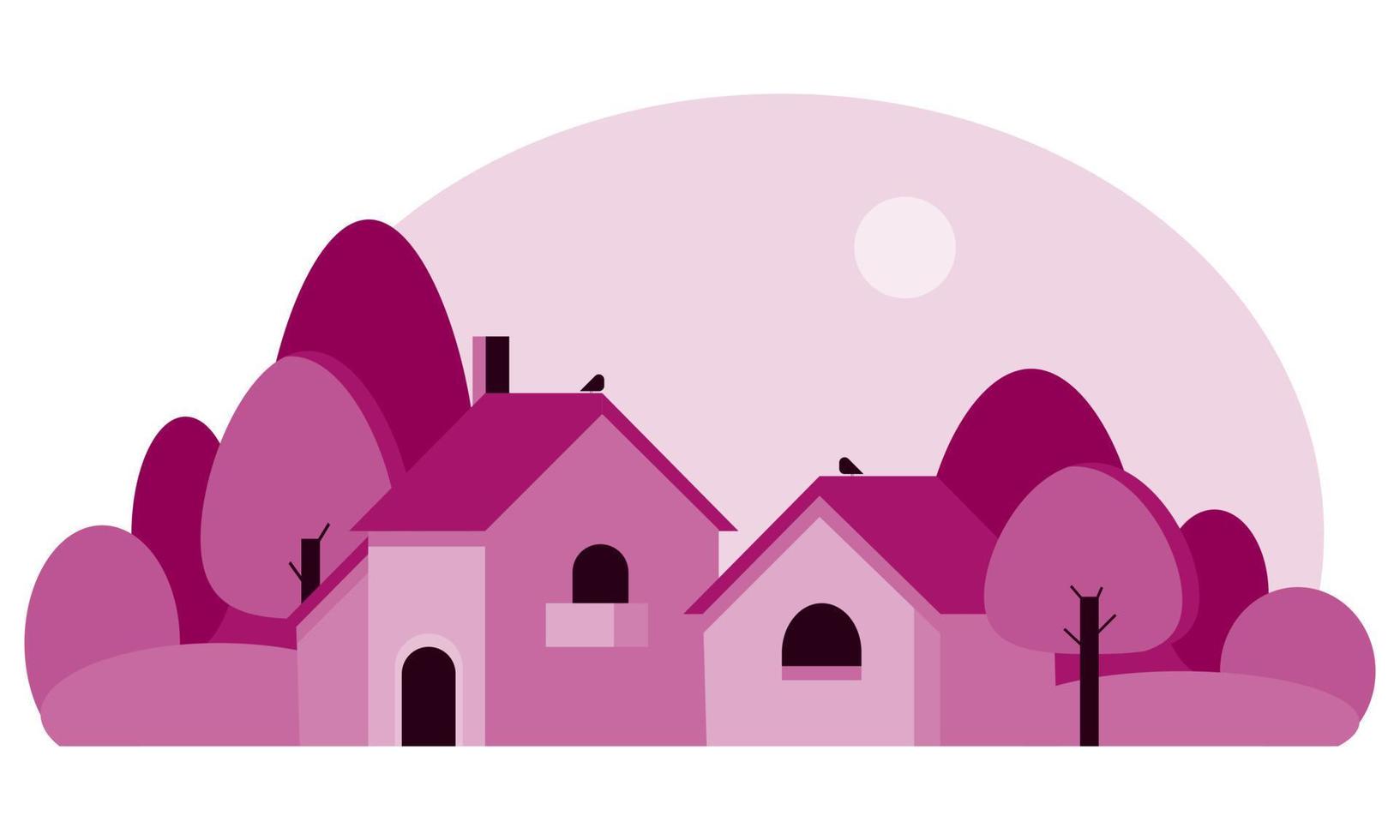 paisaje con casas en los suburbios en estilo monocromo. ilustración de banner horizontal de vista de país vector