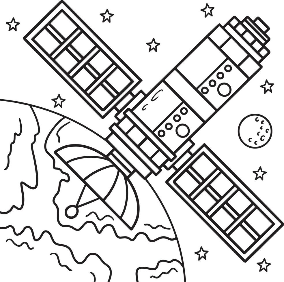 Space Satellite Coloring Page for Kids vector