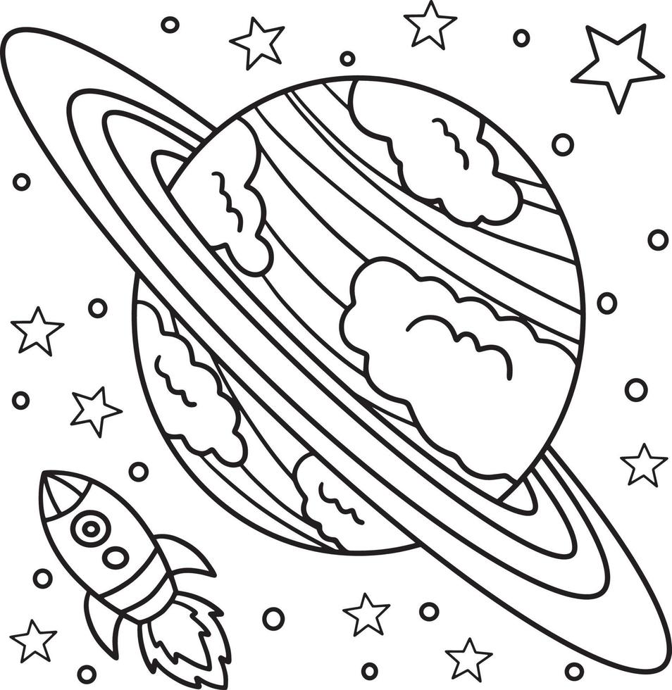 Planet Saturn Coloring Page for Kids vector