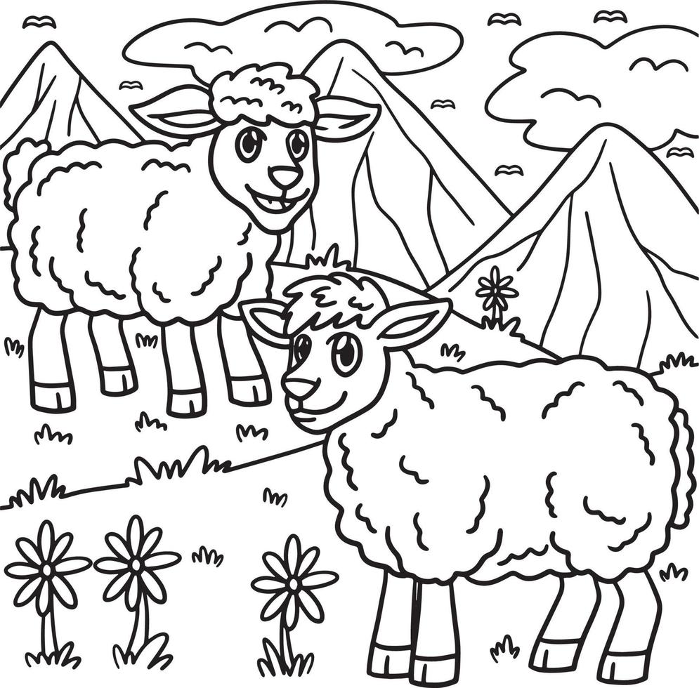 Página para colorear de animales de ovejas para niños vector
