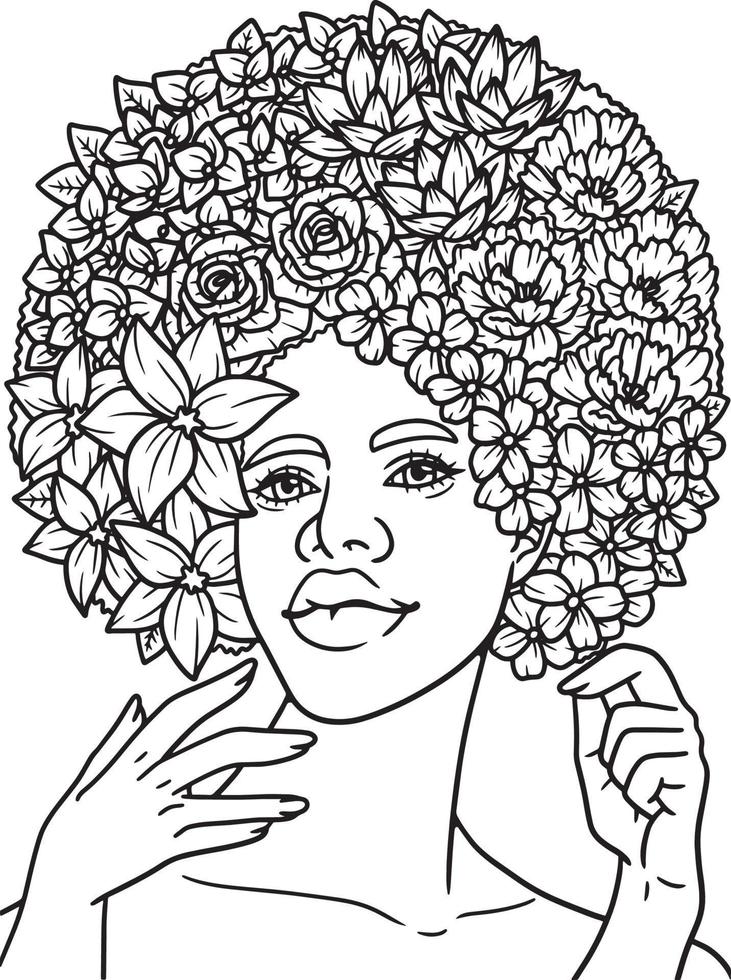 Afro American Flower Girl Coloring Page vector