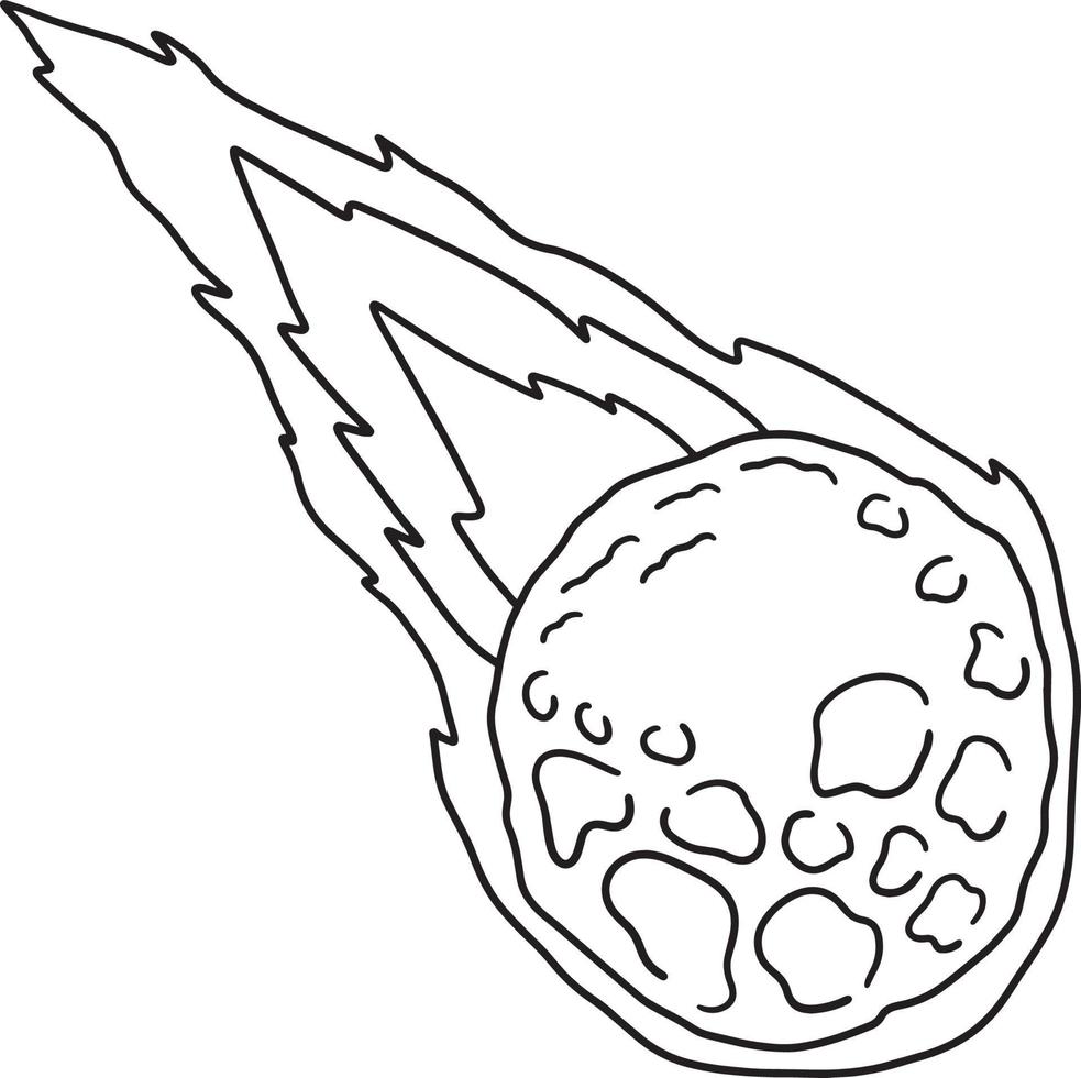 Falling Asteroid Isolated Coloring Page for Kids vector