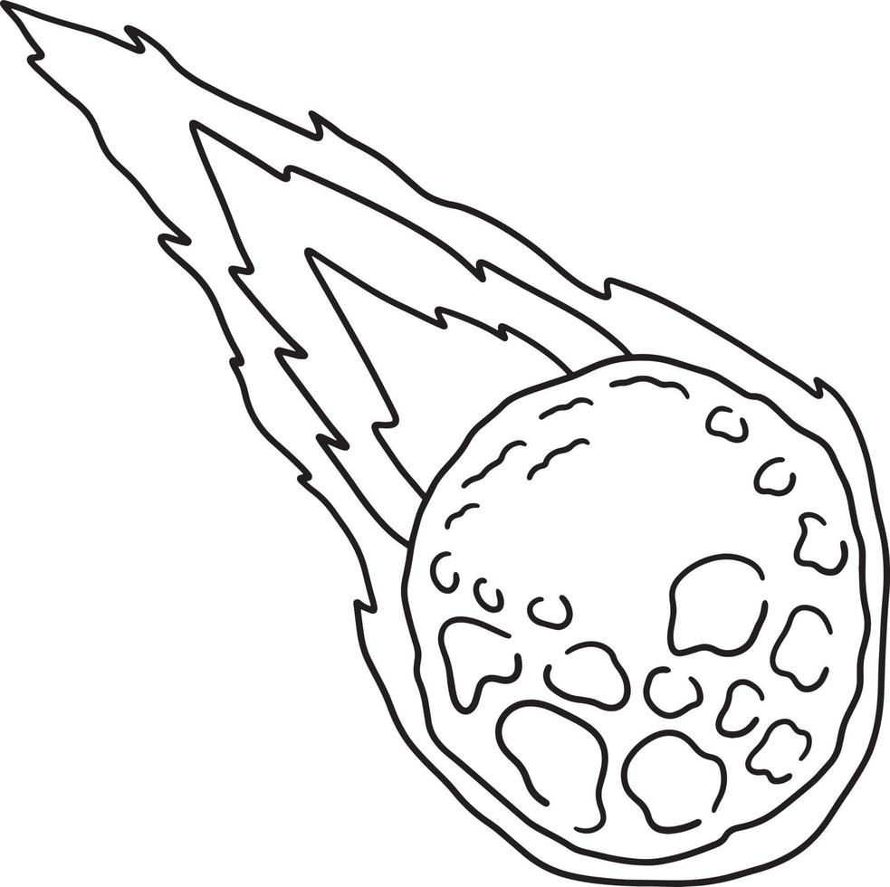 página para colorear aislada de asteroide que cae para niños vector