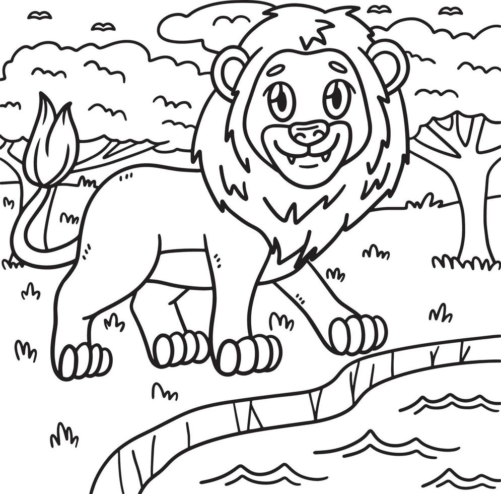 página para colorear de animales león para niños vector