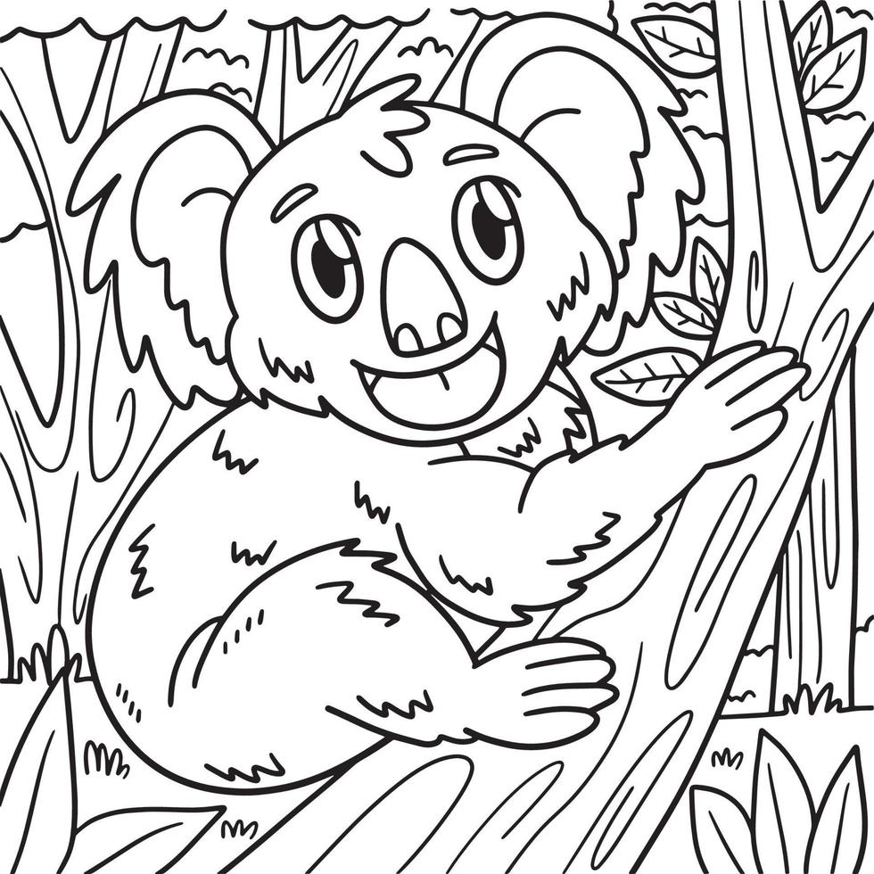 página para colorear de animales koala para niños vector