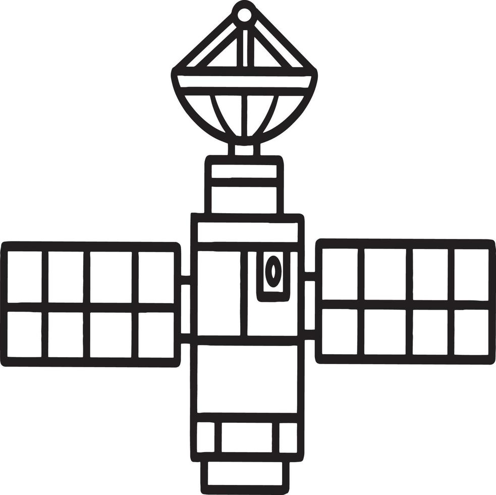 Space Satellite Isolated Coloring Page for Kids vector