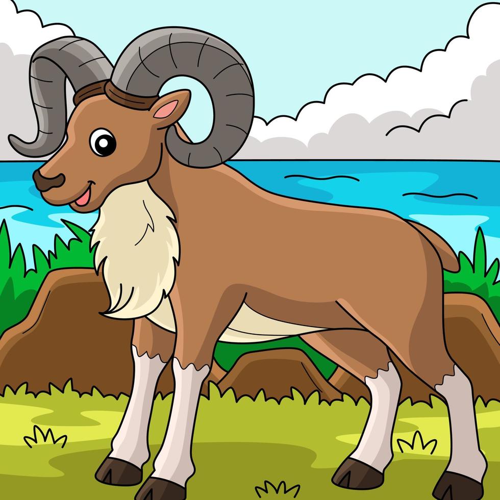 Urial Animal Colored Cartoon Illustration vector