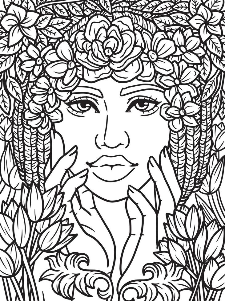 Afro American Flower Girl Coloring Page for Kids vector