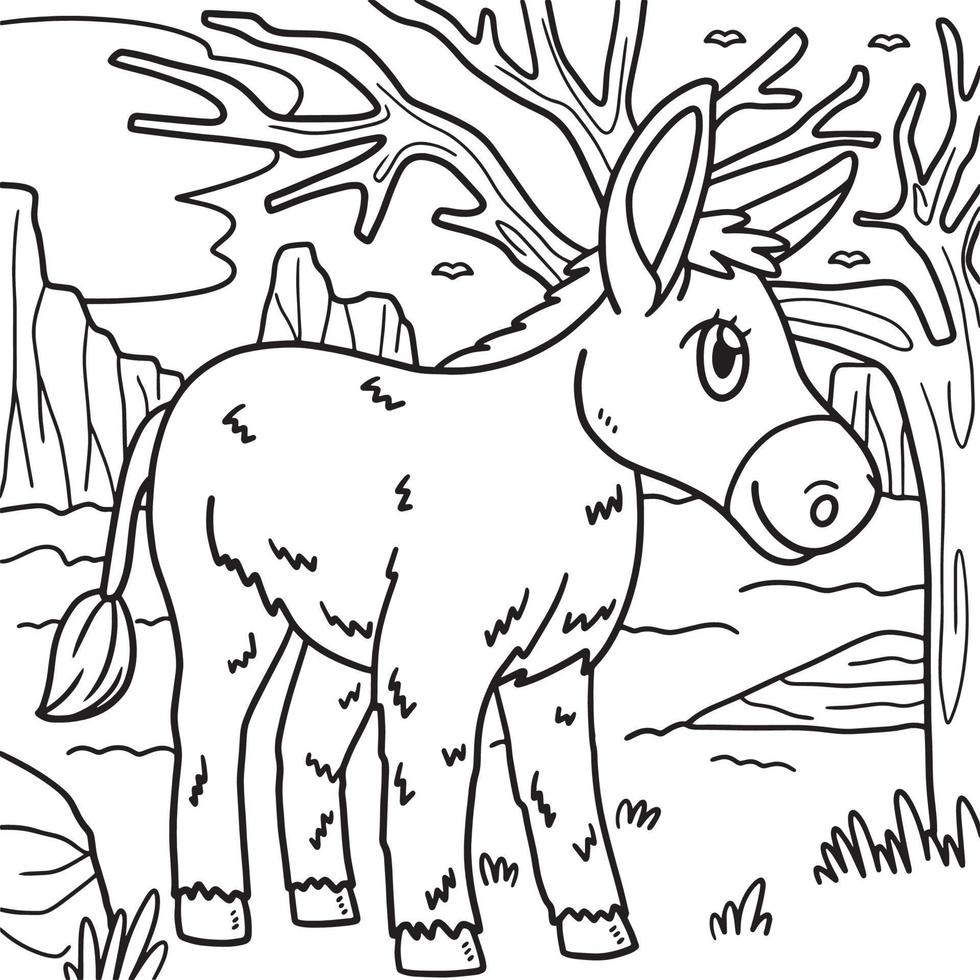 Donkey Animal Coloring Page for Kids vector