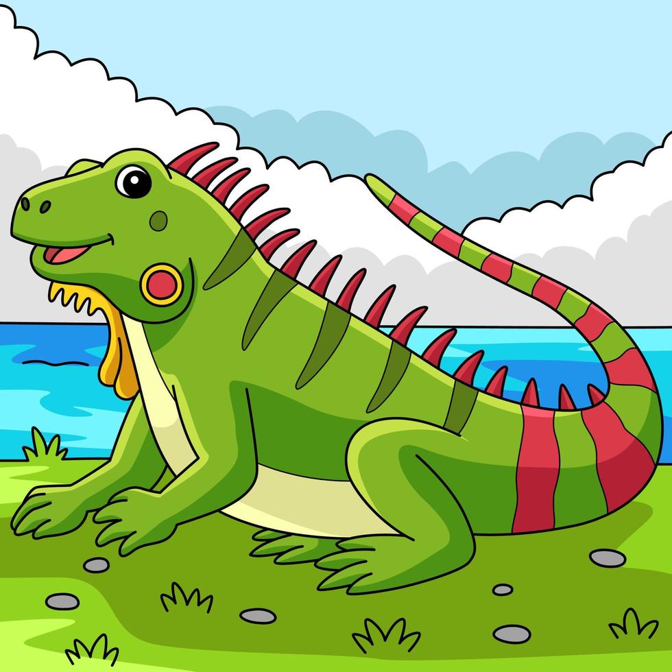 Iguana Animal Colored Cartoon Illustration vector