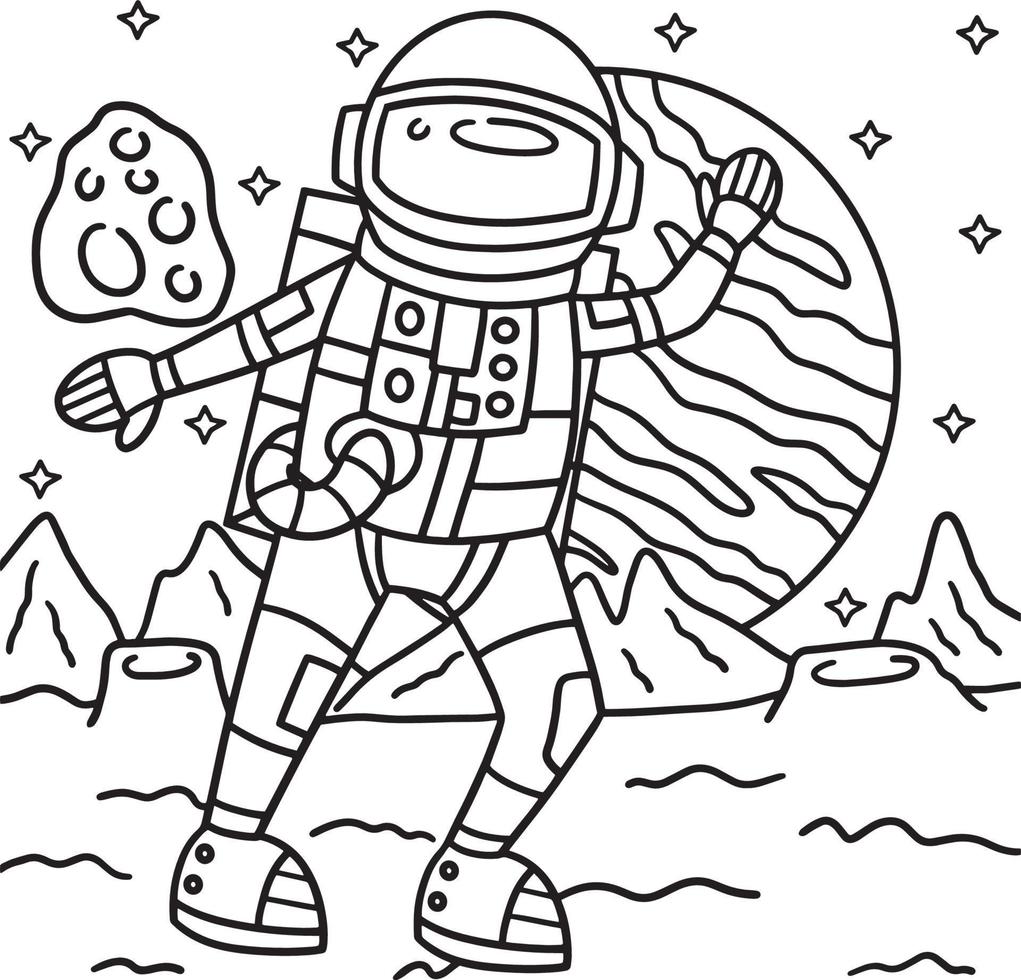 Astronaut In Space Coloring Page for Kids vector