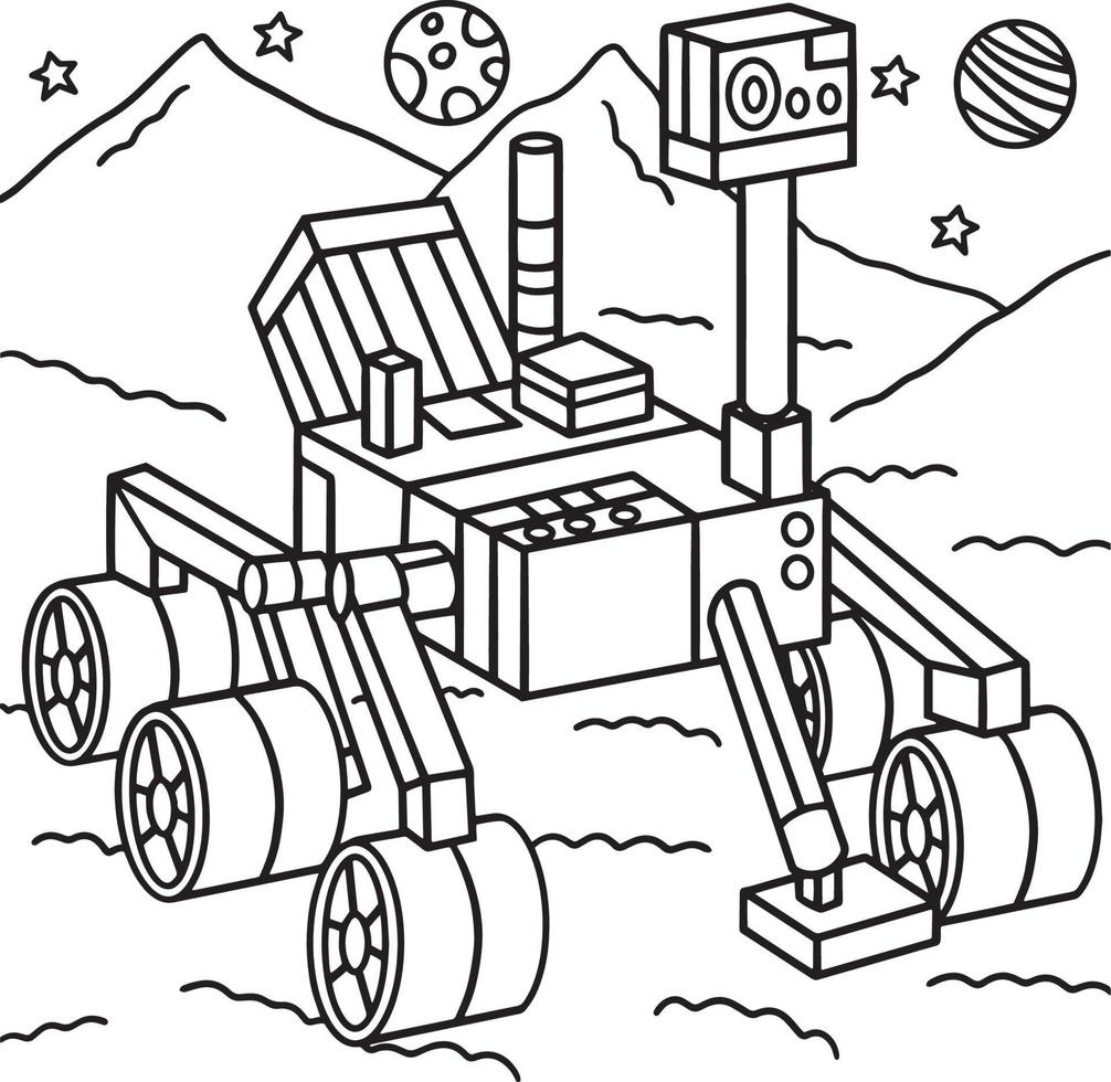 Curiosity Mars Rover Coloring Page for Kids vector