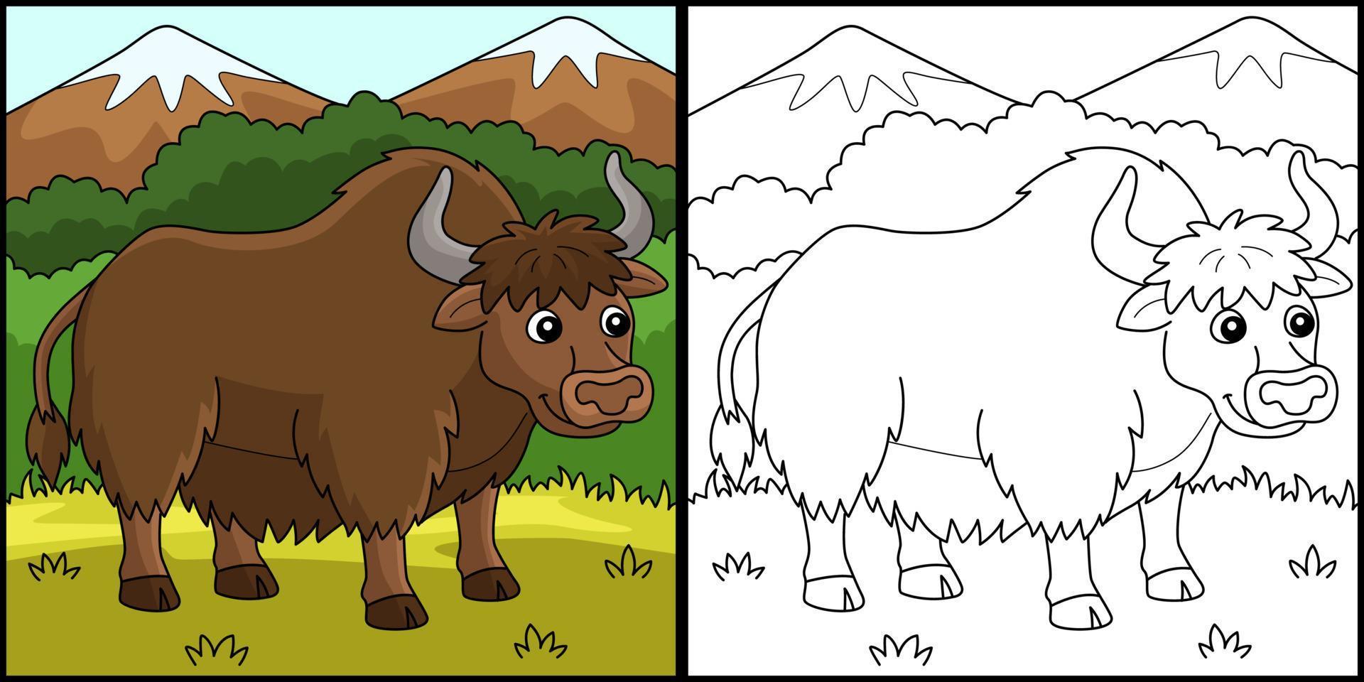 Yak Animal Coloring Page Colored Illustration vector