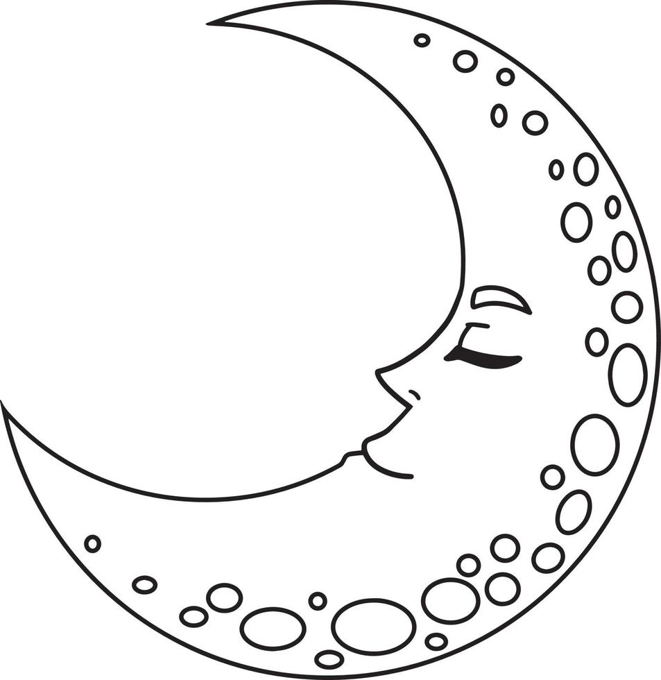 Sleeping Crescent Moon Isolated Coloring Page vector