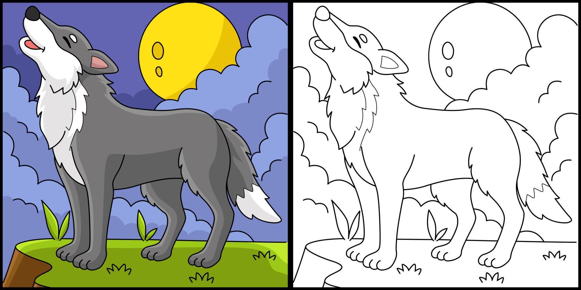 Juego de colorear por números para niños página para colorear con un lindo  lobo y pájaro hoja de trabajo imprimible con solución