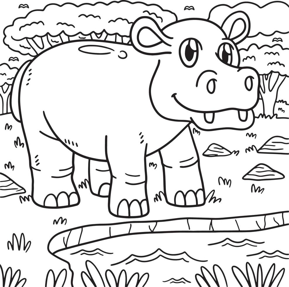 Hippopotamus Animal Coloring Page for Kids vector