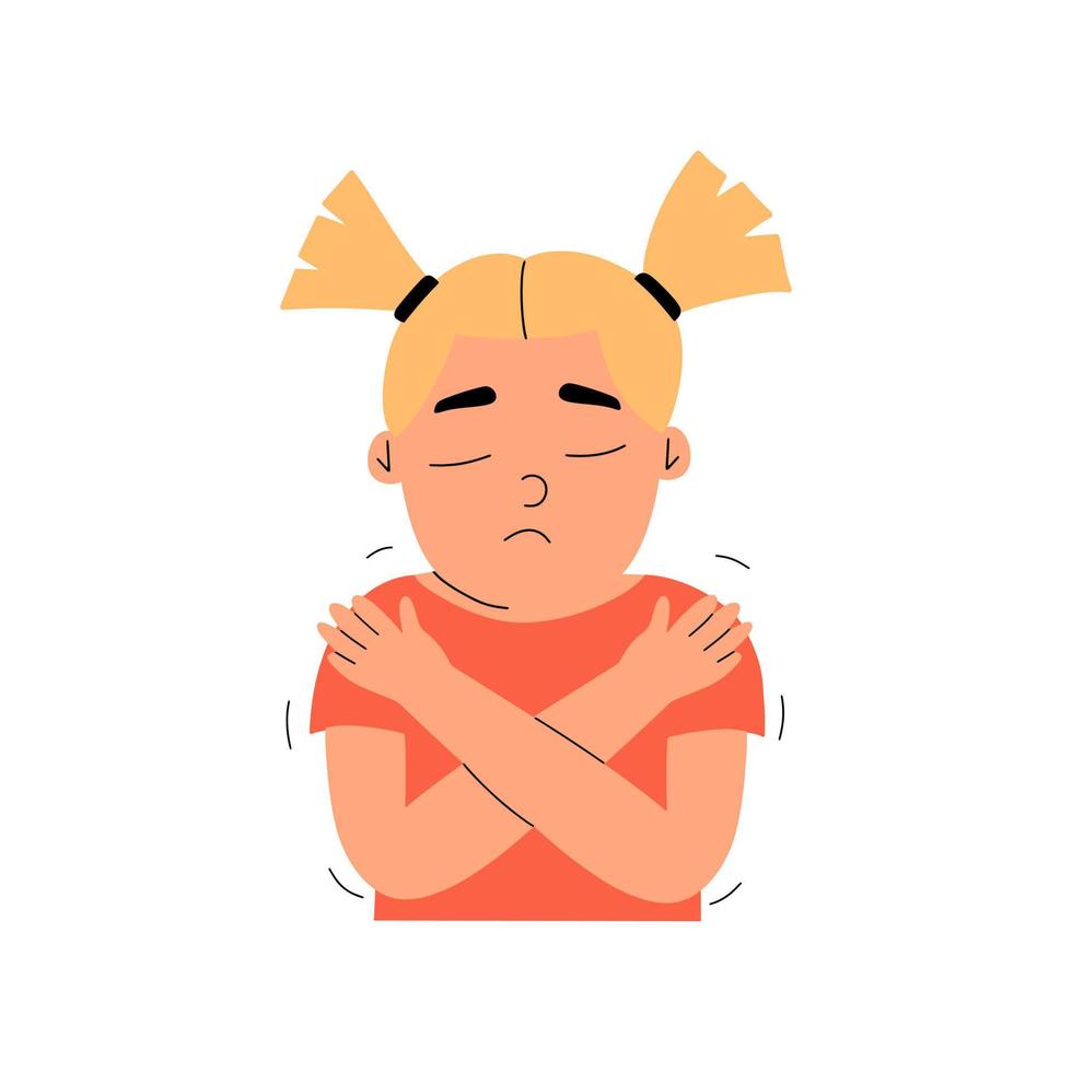 The child is cold from illness. Fever, symptom of coronavirus, flu, monkeypox. Vector illustration in flat style